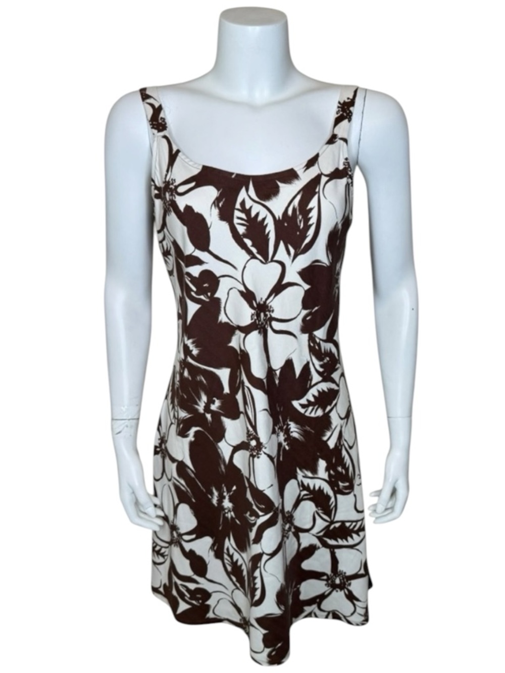 Hilo Hattie Sleeveless Silk Hawaiian Dress M Scoop Brown White Floral